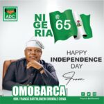 OmoBarca congratulates Ajeromi Ifelodun constituents on Nigeria’s 65th Independence Anniversary, hails Peter Obi for visit to Trade Fair Complex