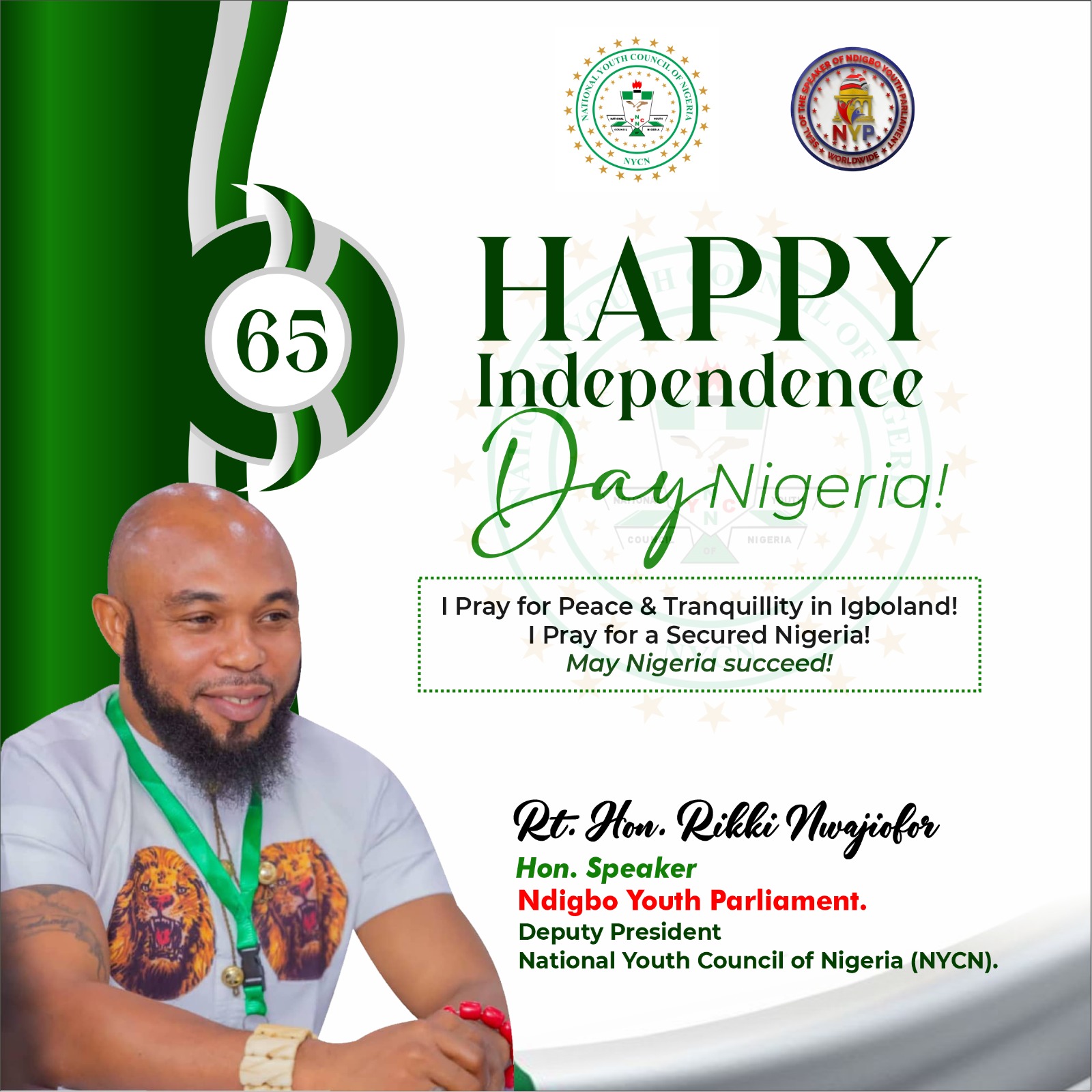 Ndigbo Youth Parliament Speaker felicitates Nigerians, calls for equity, unity and youth empowerment