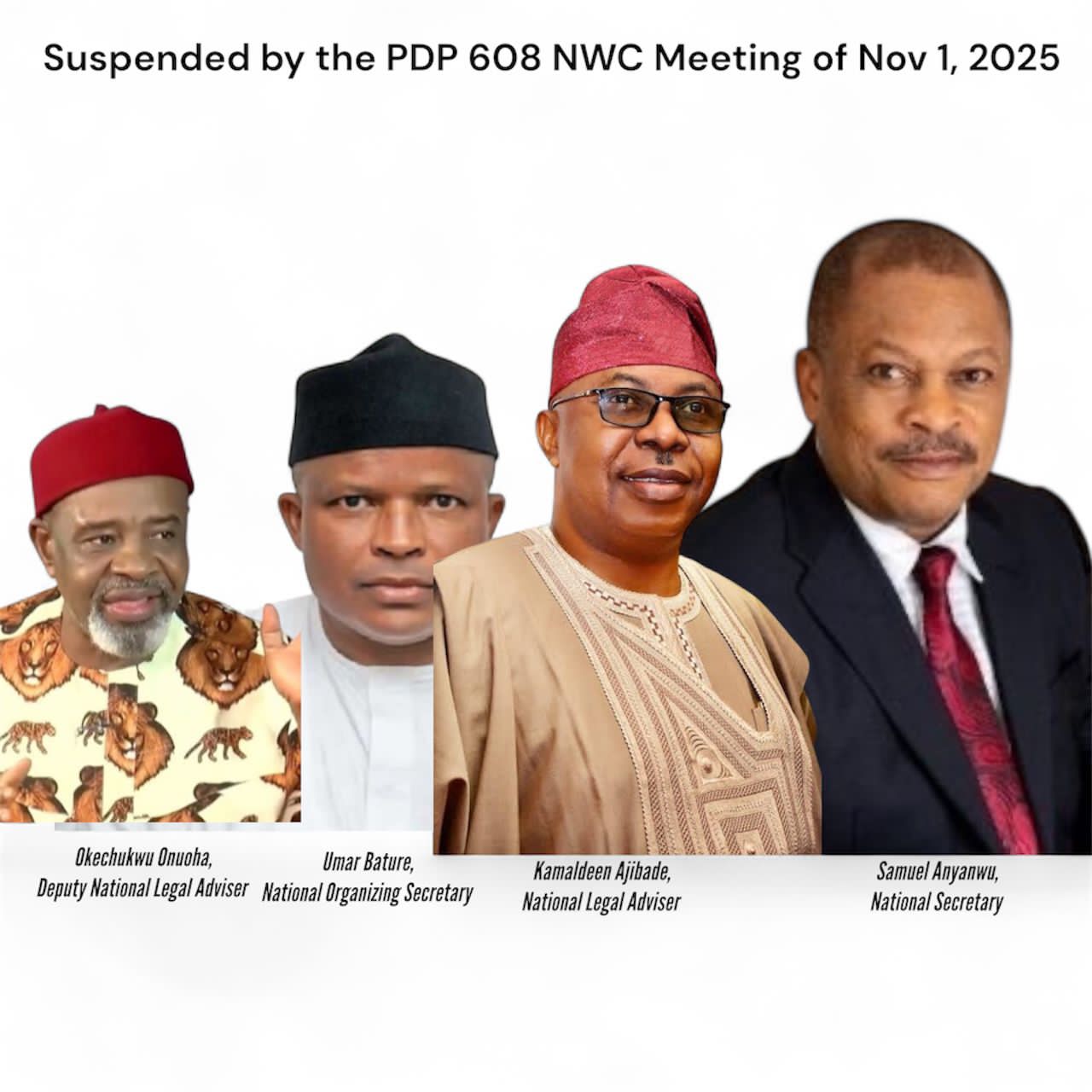 Breaking: PDP suspends National Secretary, three others for anti-party activities