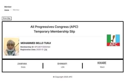APC Denies Alleged Membership of Bandit Kingpin Bello Turji as Fake Card Sparks Outrage in Zamfara APC Denies Alleged Membership of Bandit Kingpin Bello Turji as Fake Card Sparks Outrage in Zamfara