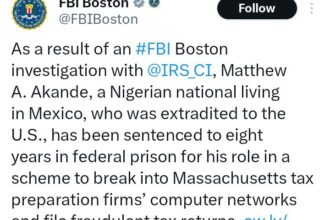 Mathew Akande Extradited from Mexico Sentenced to Eight Years in U.S. Prison for .1 Million Tax Fraud Scheme Mathew Akande Extradited from Mexico Sentenced to Eight Years in U.S. Prison for .1 Million Tax Fraud Scheme