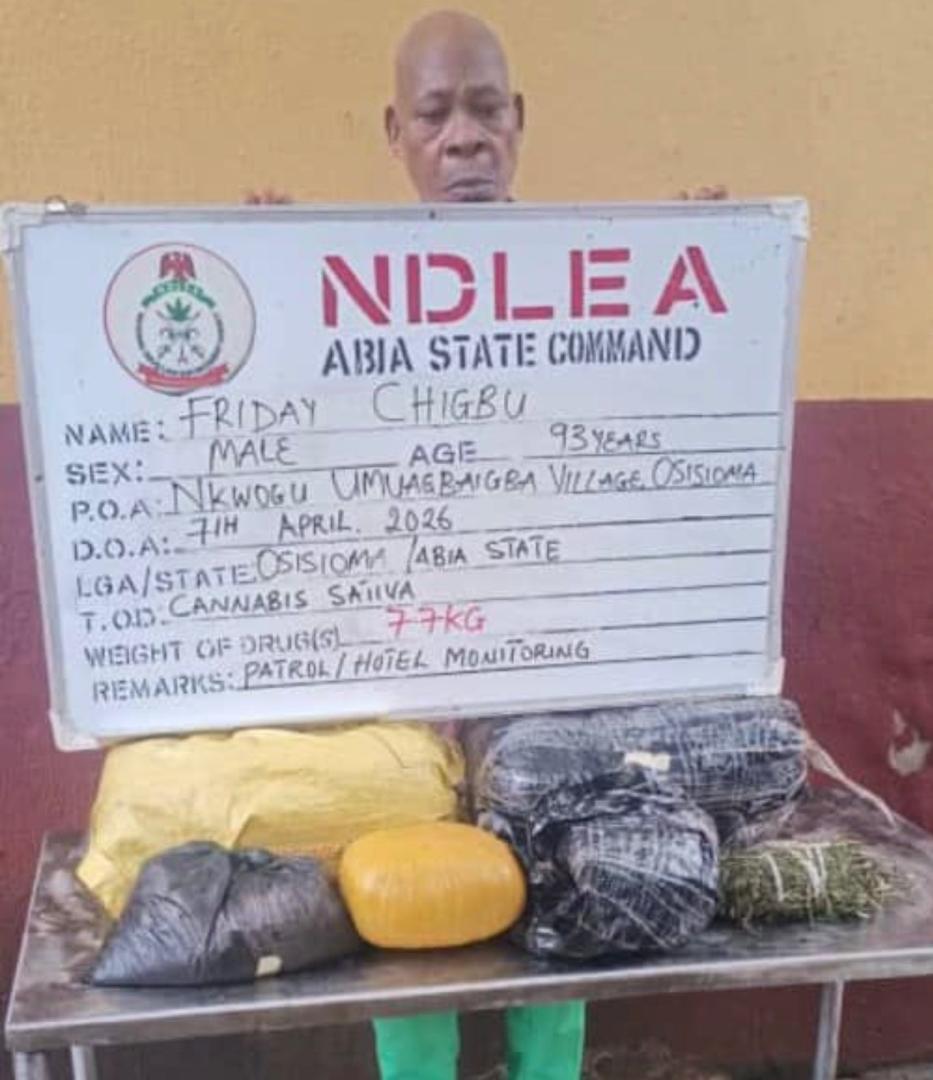 NDLEA Arrests 93-Year-Old Great Grand Father in Abia for Alleged Drug Trafficking NDLEA Arrests 93-Year-Old Great Grand Father in Abia for Alleged Drug Trafficking