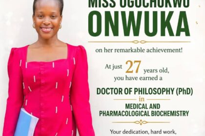 FOSAD Congratulates Miss Ogochukwu Onwuka on Historic Academic Achievement of PhD at age 27