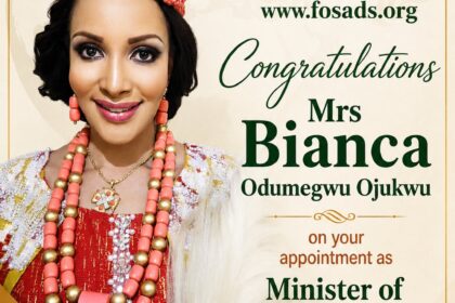 FOSAD Congratulates Bianca Odumegwu Ojukwu, Urges her to address Xenophobic attacks on Nigerians in South Africa