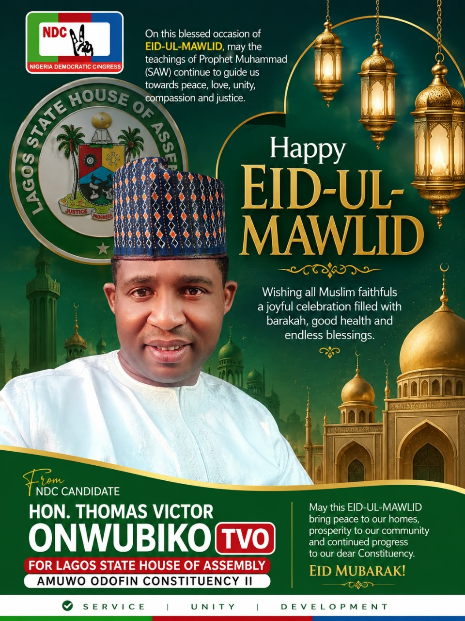 NDC Candidate Onwubiko Felicitates Muslims in Amuwo Odofin Constituency II on Eid-ul-Mawlid