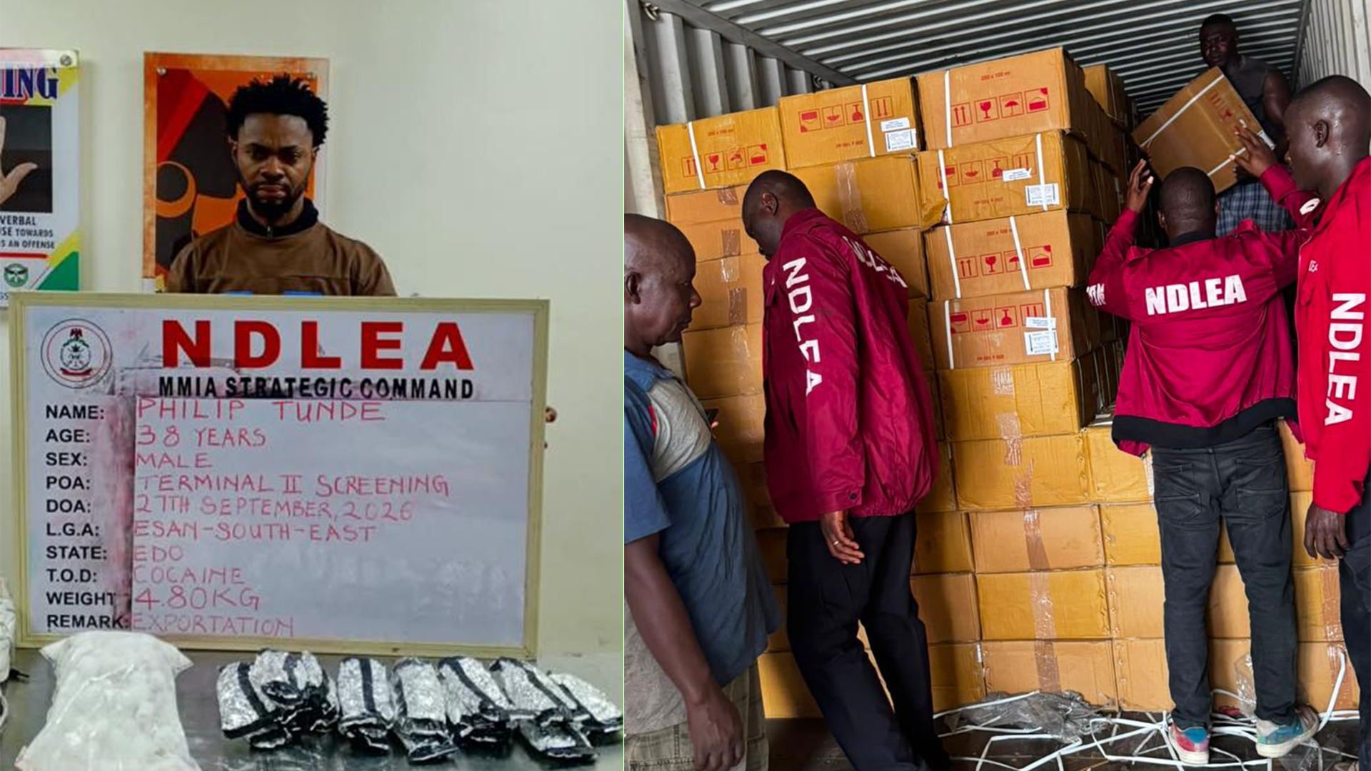 Italian businessman, Philip Tunde intercepted with cocaine consignments in shoe soles, bag railings at Murtala Muhammed Airport