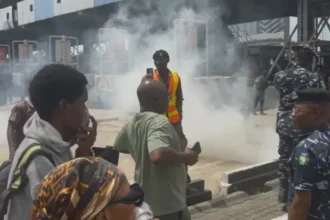 Police Fire Tear Gas at #EndSARS Sixth Anniversary Gathering at Lekki Toll Gate Police Fire Tear Gas at #EndSARS Sixth Anniversary Gathering at Lekki Toll Gate