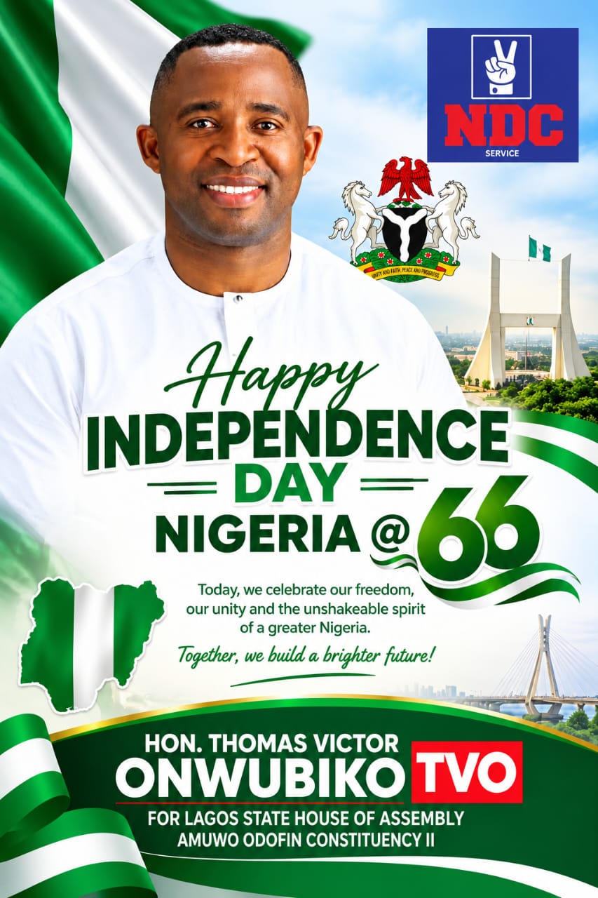 NDC Candidate Thomas Victor Onwubiko Felicitates Nigerians, Amuwo-Odofin Constituents on 66th Independence Anniversary